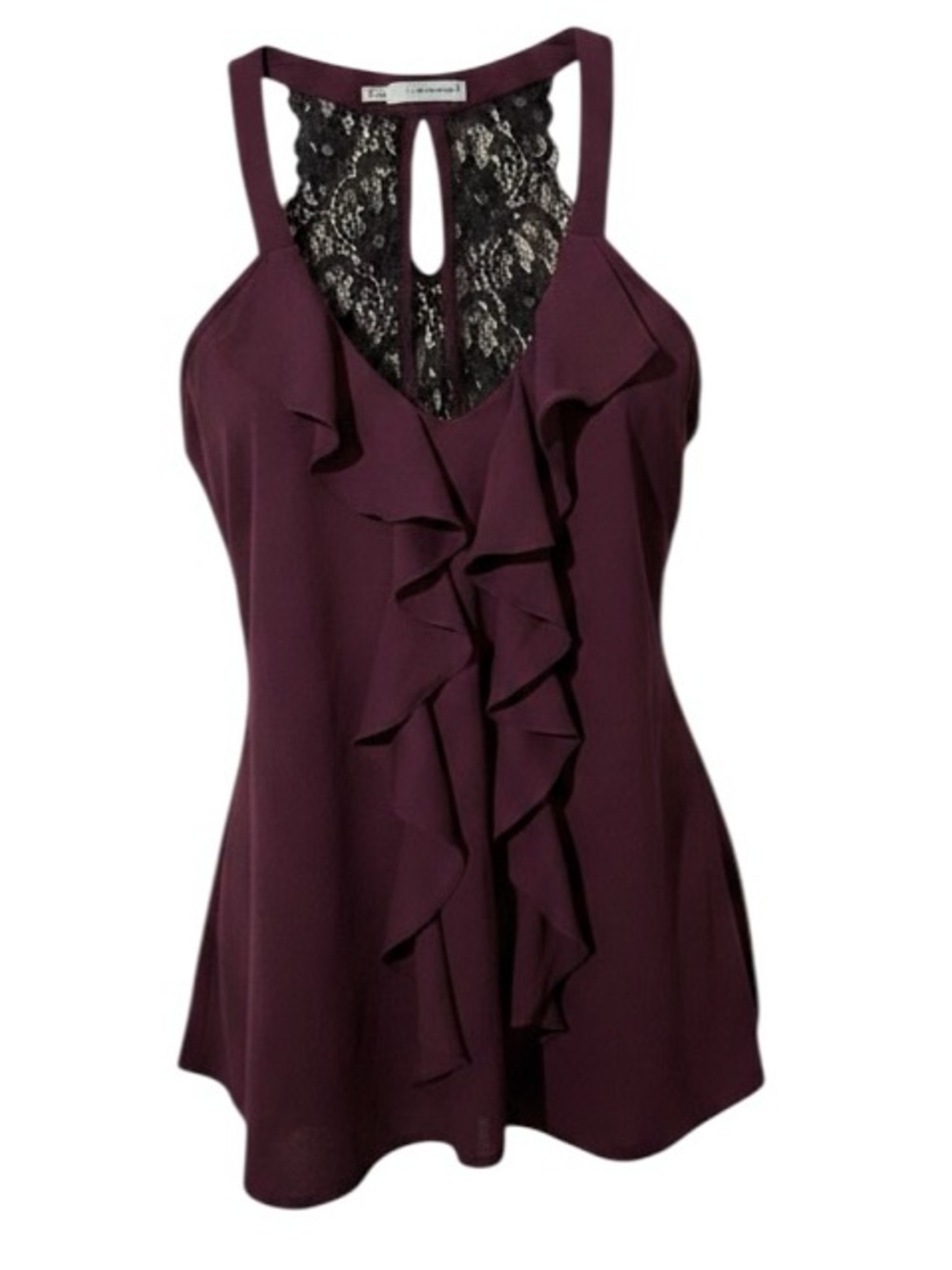 Maurices Plum Ruffle Sleeveless Dress Shirt Lace Back, M